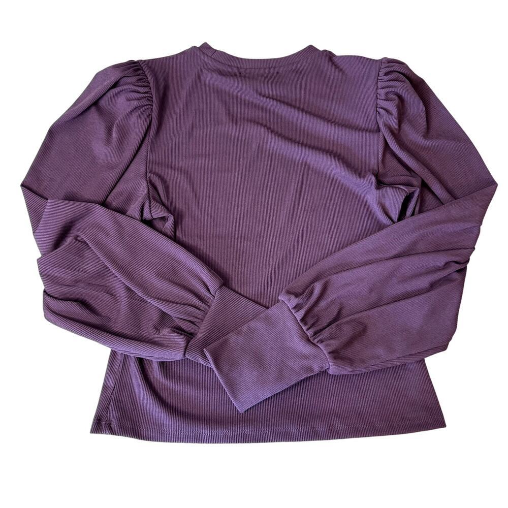 Purple Puff Shoulder Long Sleeve Ribbed Top Women's Size Medium - Picture 4 of 4